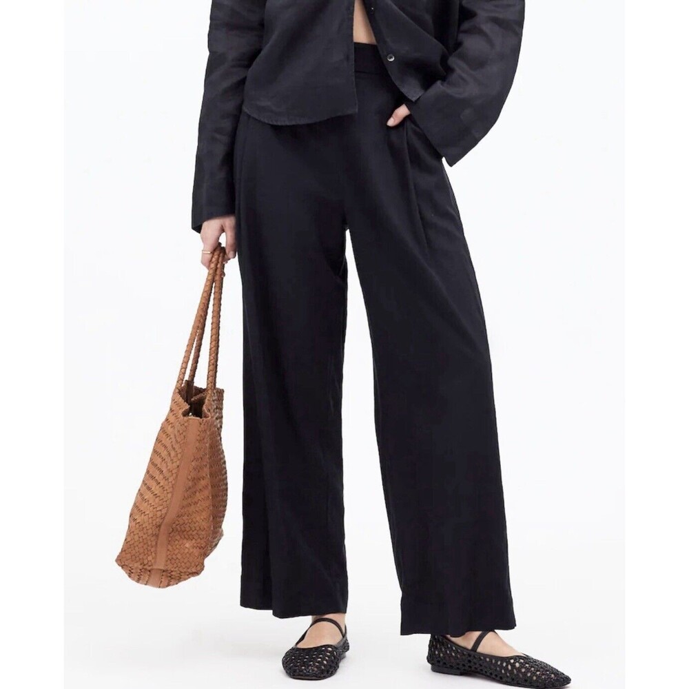 MADEWELL Tall Pull-On Straight Crop Pants Linen Blend True Black SIZE 4 TALL NWT